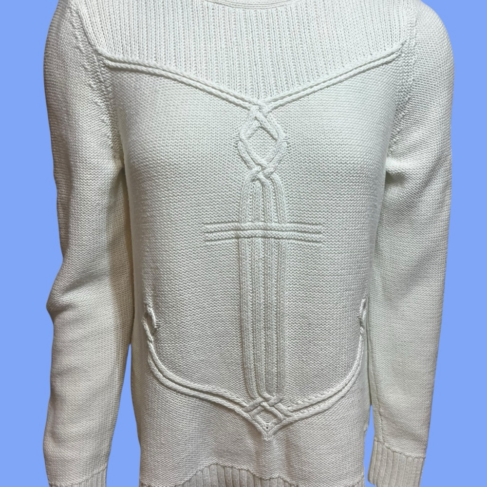 Women’s Talbots Anchor Cotton Sweater, Petite M, Off White - Picture 4 of 14